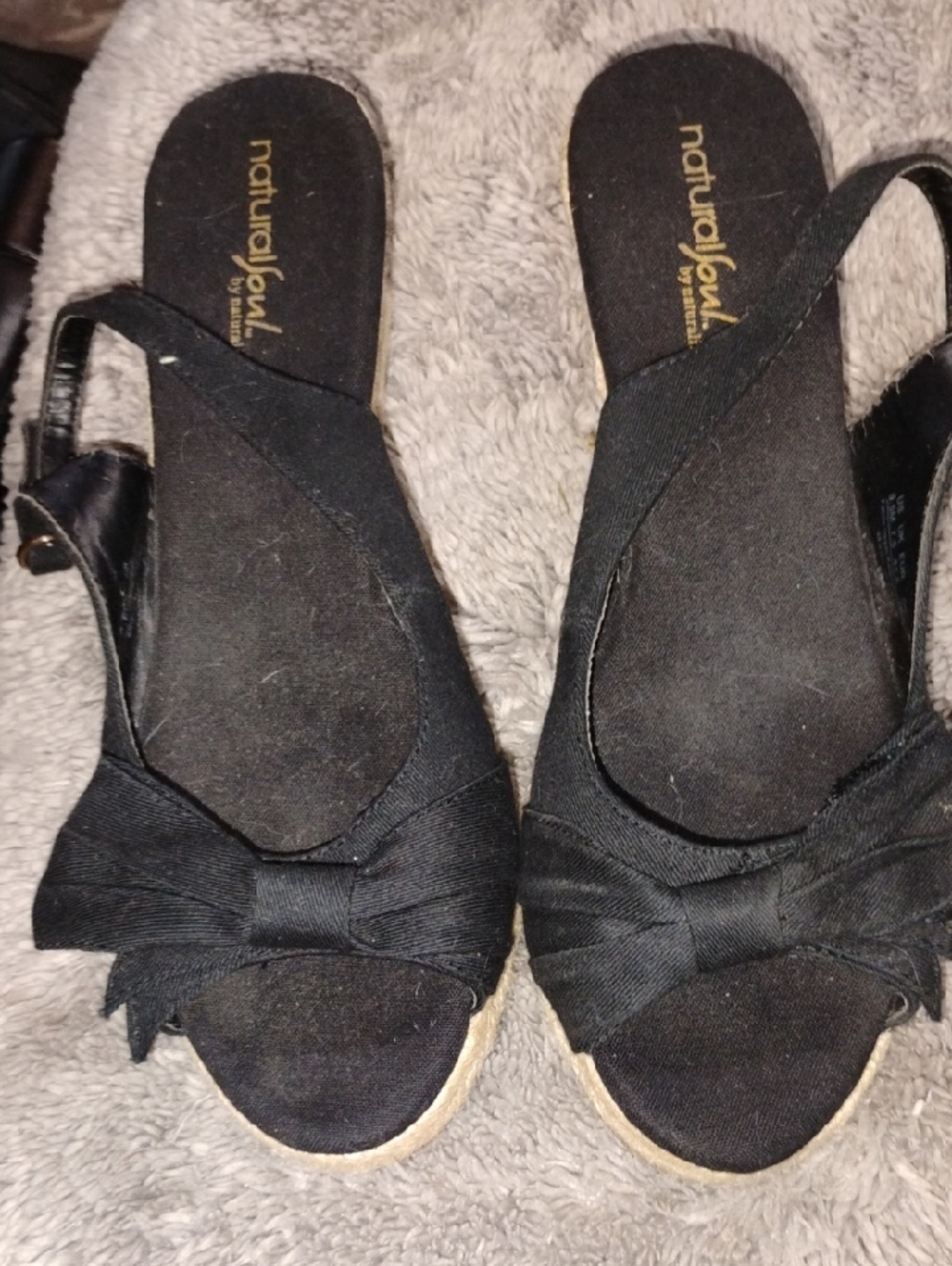 Natural Soul By Naturalizer Black Bow Espadrille Wedge Sandals  Slingback 9.5